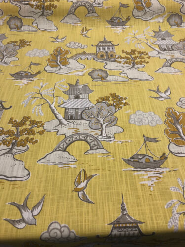 Chinoiserie Xanadu Modern Toile Lemon Drop Yellow Home Fabric by the yard - Picture 2 of 4