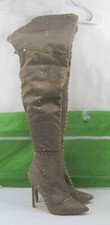 Brown 4.5"Stiletto Heel stud pointy toe Over Knee Boots Women Size 10