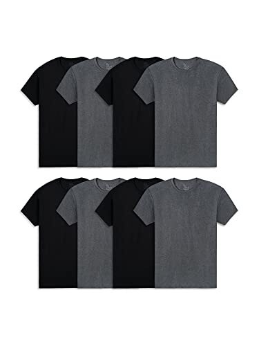 Fruit of the Loom Men's Cotton Blend Undershirts, Crew-8 Pack-Black/Grey, Large