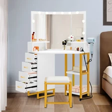 Vanity Table Set with LED Lighted Mirror & stool Makeup Dressing Dresser Desk