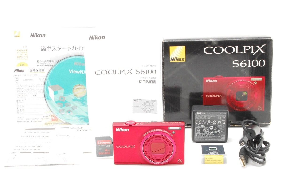 Read!【Exc+5 w/ Box】Nikon COOLPIX S6100 Red Zoom 16MP 7x