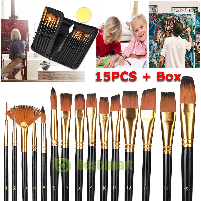 15PC Artist Paint Brushes Professional Acrylic Case Craft Oil Painting  Brush Set