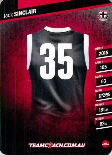 2024 St Kilda Saints AFL TeamCoach Card - Jack Sinclair - Picture 2 of 3