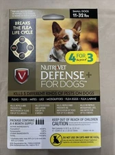 NutriVet Defense Plus Small Dogs 11-32 lbs Flea & Tick Prevention 4 Mo Supply