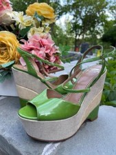 MOSCHINO Patent Leather Canvas Wedge Platform 37.5 US 7.5 SH2000