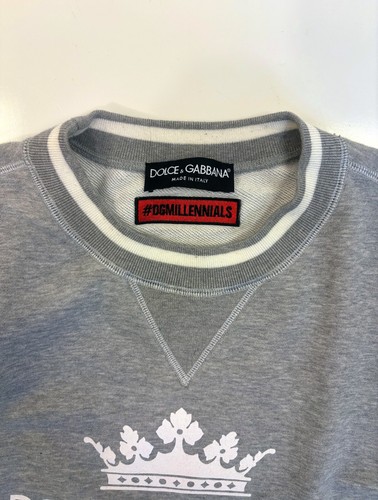 Dolce & Gabbana Cotton Sweater / Sweatshirt w/ Crown & Logo Print Grey 52 /L GR8 - Picture 4 of 6