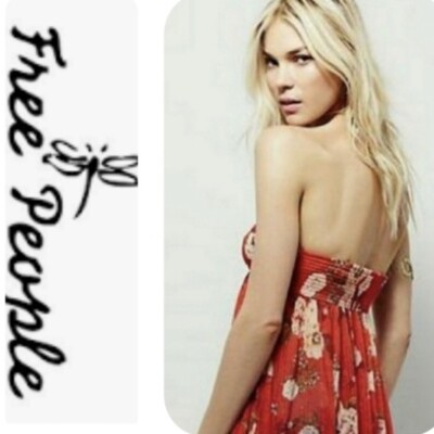 free people floral beaded dress Free People Floral Beaded Strapless Tiered Bohemian Dress Size 6
