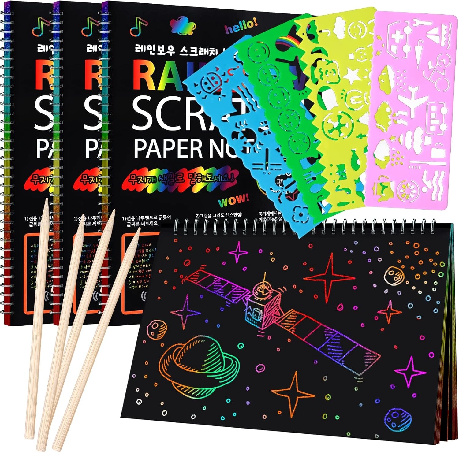 4 Pack Scratch Arts Drawing Notebook for Kids Drawing Pad, Large Rainbow Scratch