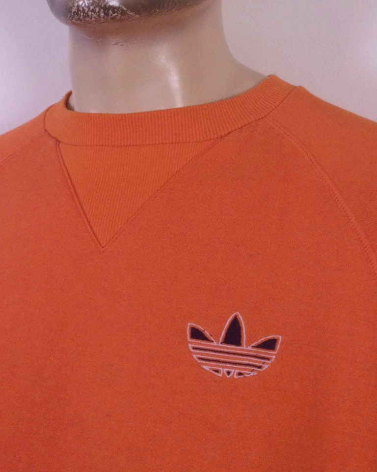 Sudadera vintage años 80 Adidas naranja/azul marino trébol raglán triángulo hip hop M Foto 2 de 4