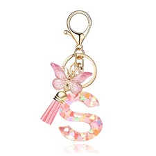 Fashion Alphabet Initial Letter Keychain Tassel Butterfly Pendant Key Ring S