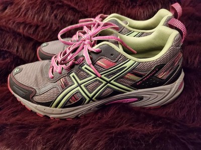 ASICS Gel-Venture 5 Women 9 Gray Pink Lime Trail Running Comfort Hiking Shoes