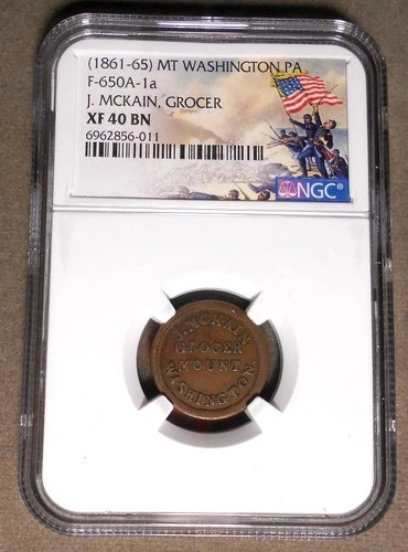 Mount Washington PA 650A-1a, J. McKain, R-2, NGC XF40 Brown