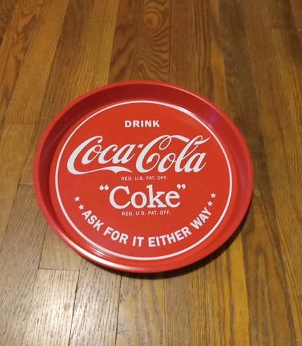 COCA-COLA "Ask For It Either Way" Round Tin Tray , Wall Hanging 2010 (Licensed)