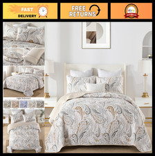 Boho Paisley Quilt Set King Size - 3 Piece Soft Microfiber Bedspread, All Season