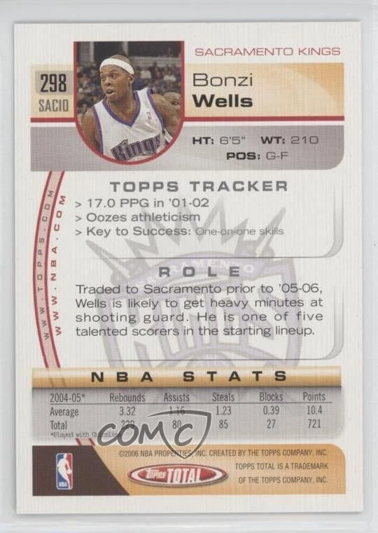 2005-06 Topps Total Silver Bonzi Wells #298 - Image 2 of 2