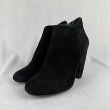 Steve Madden Penelope Black Suede Leather Ankle Booties Gold Zipper 6.5