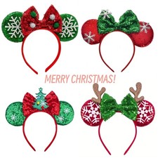Christmas Ears Headband Green Red Reindeer Antler Holiday Party Hair Accessory