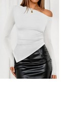  NEW  Women's Off The Shoulder White Top-Long Sleeve-Asymmetrical XL 16-18