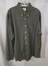 LL Bean Button Down Shirt Mens Large Green Plaid Wrinkle Resistant 0YP38 Casual
