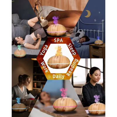 Aroma Diffuser with Flame Effect Light, 200 ml Flame Diffuser Humidifier, 7-Colo