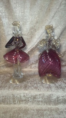 Seltenes Paar Vintage Murano Glas 1700er Venezianischer Barock Stil Rosa #482