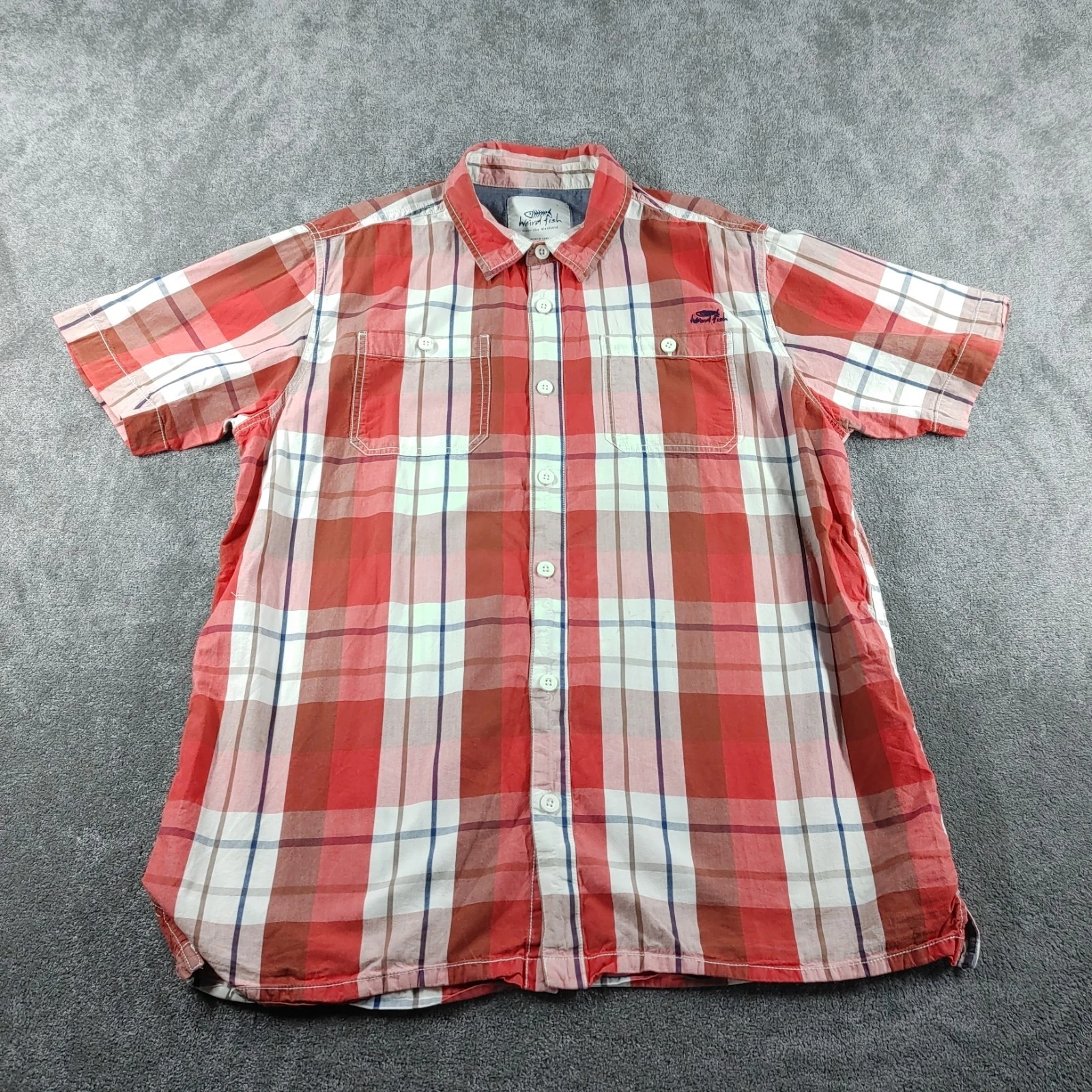 Weird Fish Shirt Mens XL Red White Cotton Check Hiking Outdoor Plaid Top