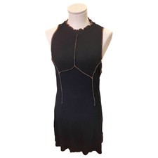 NEW UO Urban Outfitters Deja Seamed Ribbed Mini Jersey Dress Black Cutout Back L