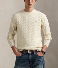  148 Polo Ralph Lauren Men  s Cable Knit Wool-Cashmere Crewneck Sweater Cream XXL