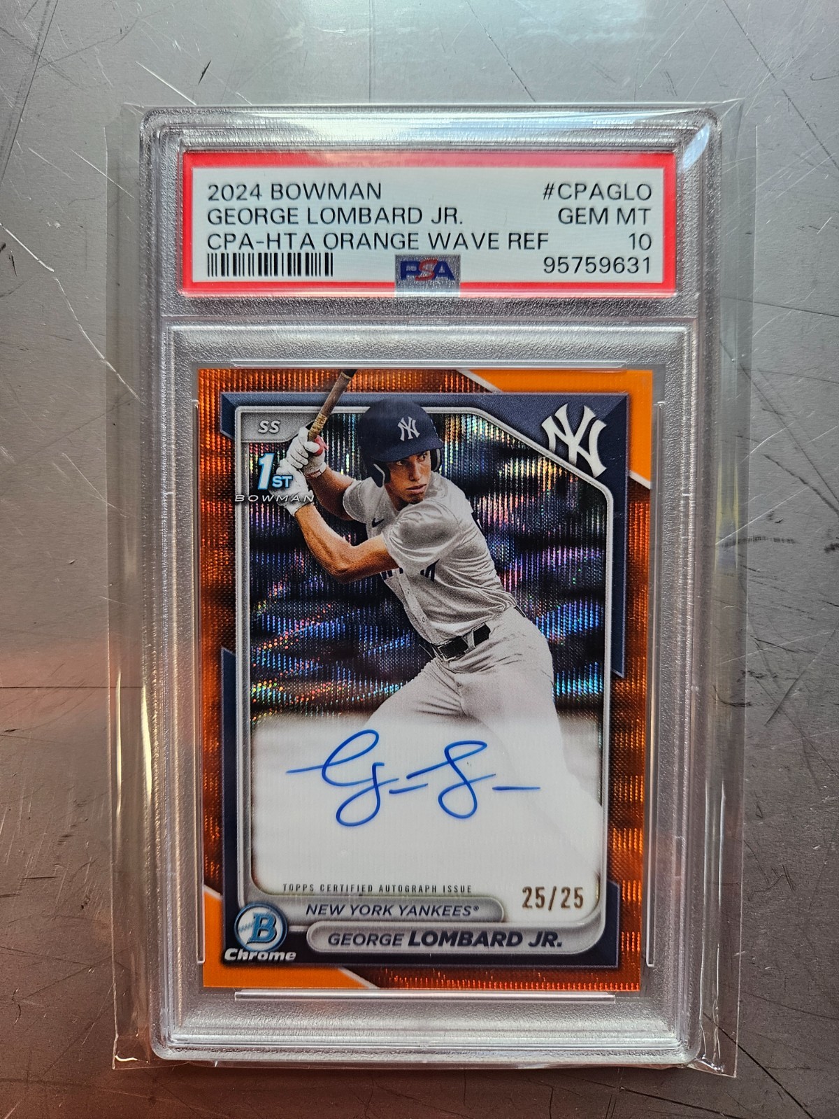 2024 Bowman Chrome Orange Wave Refractor George Lombard Jr 1st AUTO 25/25 PSA 10