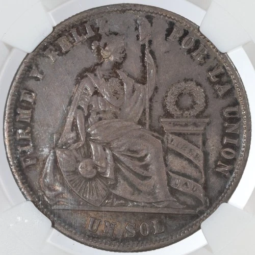 1874 YJ Peru Silver Sol - NGC XF45