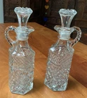 Vtg Anchor Hocking Wexford Diamond Cut Vinegar Oil Cruet set W/Stoppers 7.5”