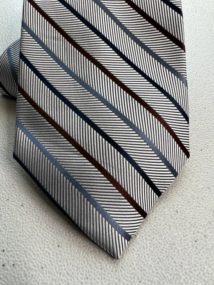 Corbata de diseñador Axcess gris, azul, marrón espiga/patrón a rayas 100 % seda Foto 2 de 4