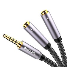 Headphone Splitter, Strong Braided  Gold-Plated 3.5mm Stereo 11inch / 26cm