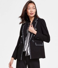 149 Anne Klein Womens Black Compression Notch-Lapel Open-Front Blazer Jacket S