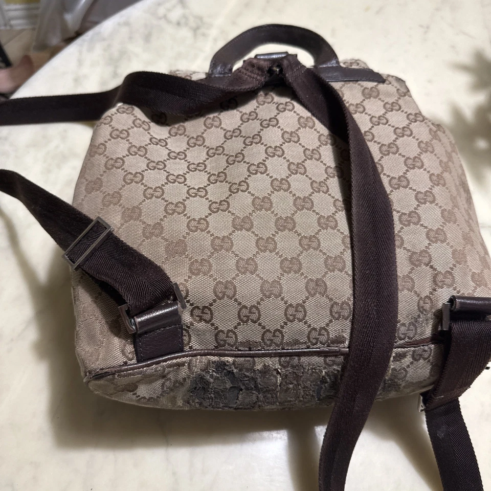 GUCCI GG Logo Mochila Bolso y Cartera Larga GGCanvas/Cuero Beige/Marrón Oscuro Foto 4 de 4