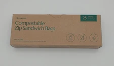 Compostable Sandwich Size Food Storage Bags (25 pc.) Freezer and Leak Proof