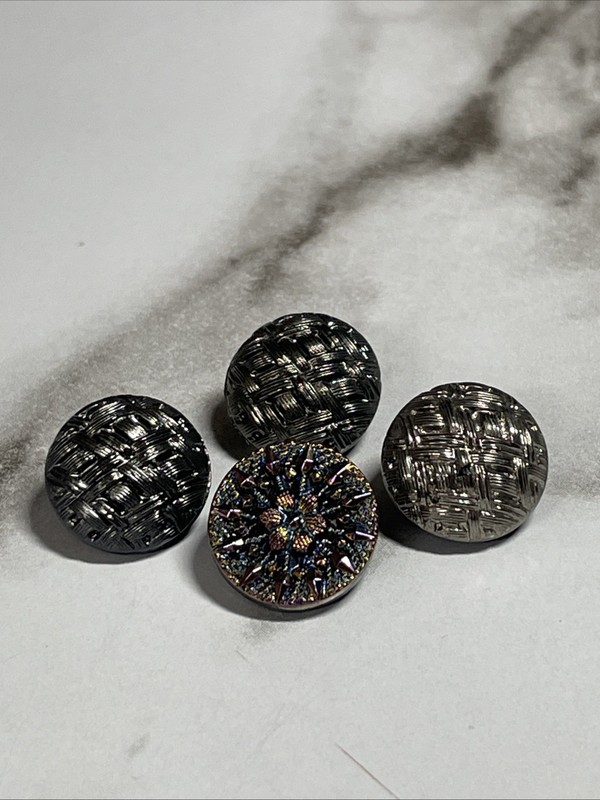 Vintage Black Glass Silver Czech Glass Buttons Lot Bcd-2