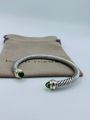 David Yurman Cable Peridot & 14K Gold 5mm Cable Cuff Bracelet Size Small