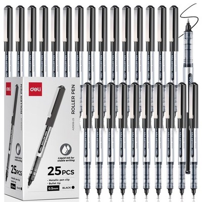 deli Rollerball Pens, 25 Pack Roller Ball 0.5mm Black Ink 25 PCS, 