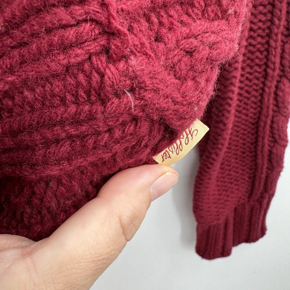 Hollister Y2K Wool Cable Knit Hoodie Sweater Sz L Dark Red Slim Preppy Grunge - Image 4 of 4