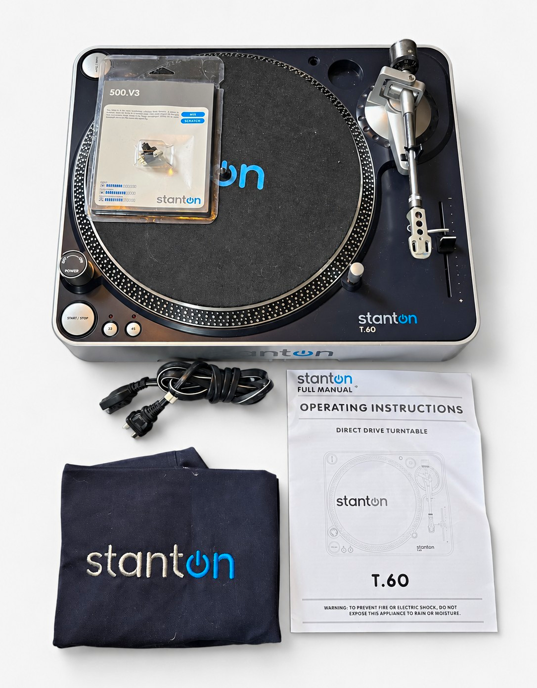 Stanton T.60 Direct Drive DJ Turntable w/ Box Manual Cover & 500.V3 Stylus