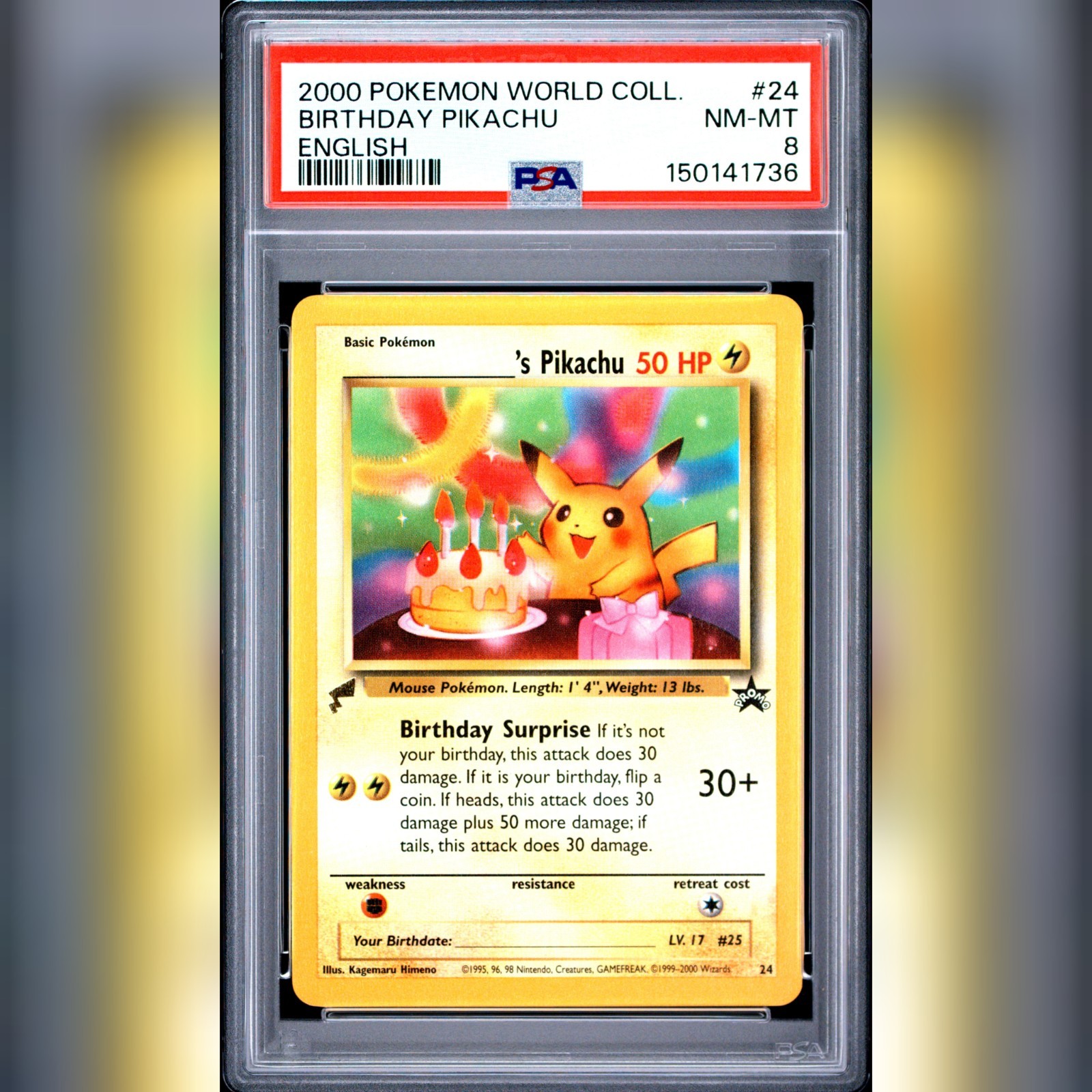 PSA 8 - Birthday Pikachu #24 2000 World Collection Promo - Pokemon