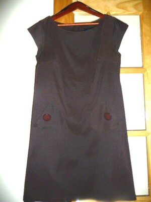 NEW LOVELY WOMEN DRESS SZ 10 BROWN/CHOCOLATE NICE DETAILS SHORT SLEEVES BOAT NEC