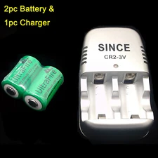 2× 3.0V 800mAh CR-2 CR2 DL-CR2 DLCR2B KCR2 Li-ion Rechargeable Battery & Charger