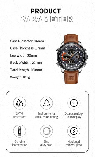 Luxury Men's Military Watch - Stylish, Water-Resistant & Dual Display Function - Picture 5 of 9