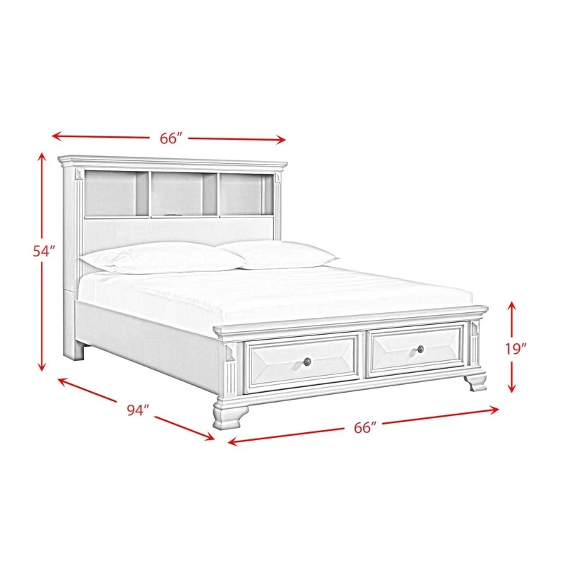 Picket House Furnishings Trent Queen Bookcase Storage Bed in White