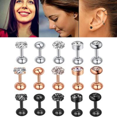5Pcs 16G Nose Pin CZ Bone Studs Surgical Steel Earrings Piercing Jewelry  Set