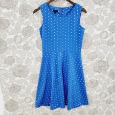 Talbots Polka Dot Fit & Flare Tank Mini Dress S Blue/ White Unlined