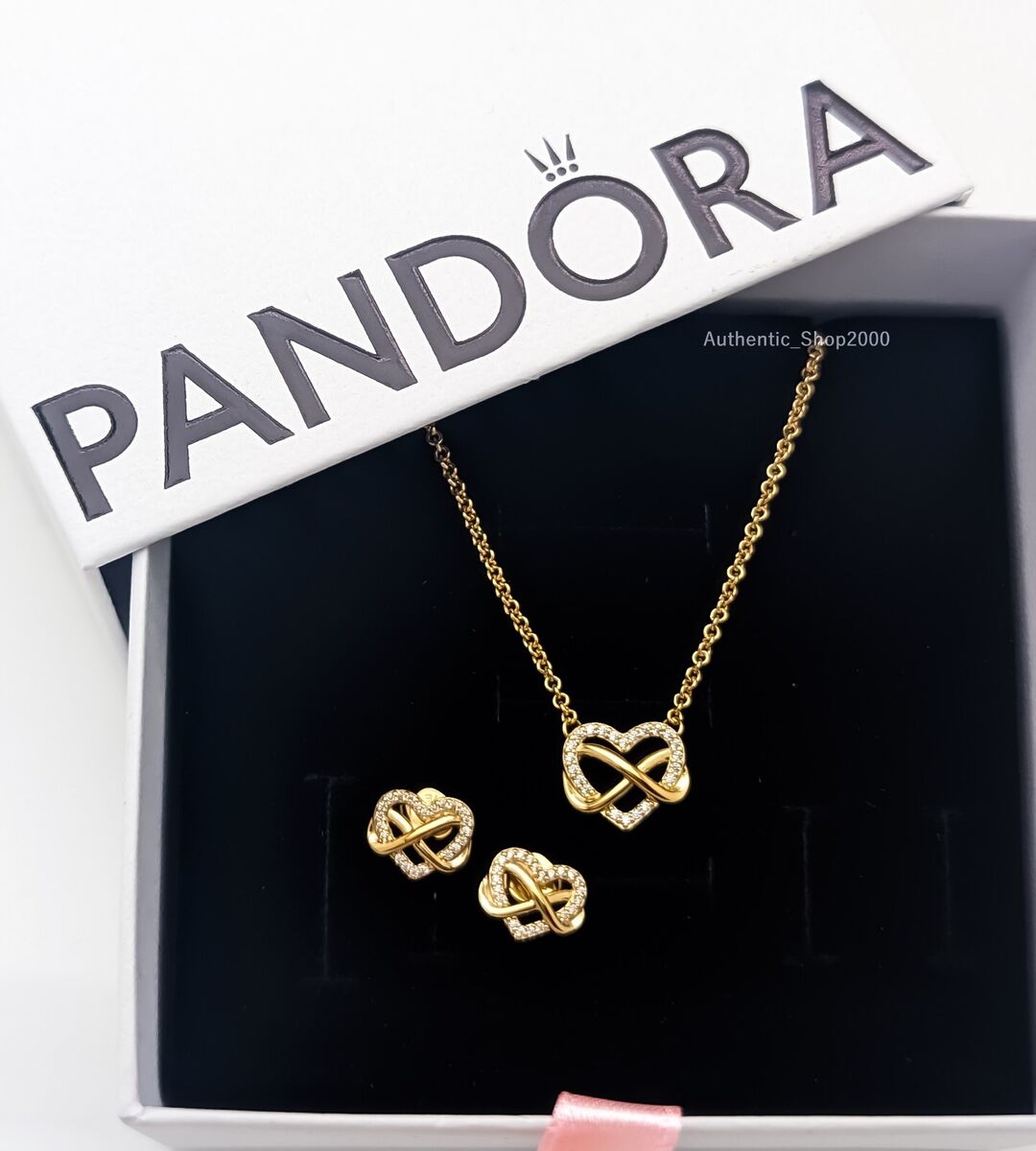 NEW PANDORA Gold Sparkling Infinity Heart Stud Necklace NEW PANDORA Gold Sparkling Infinity Heart Stud Necklace