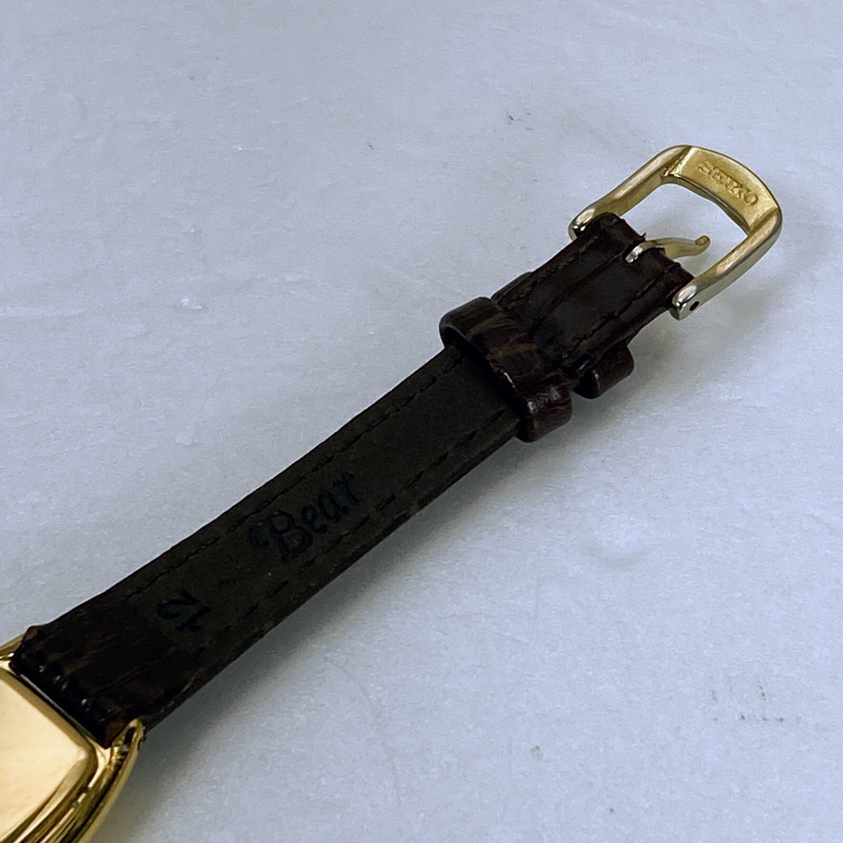 SEIKO EXCELINE Tonneau Gold tone Leather band 1F21-0AJ0